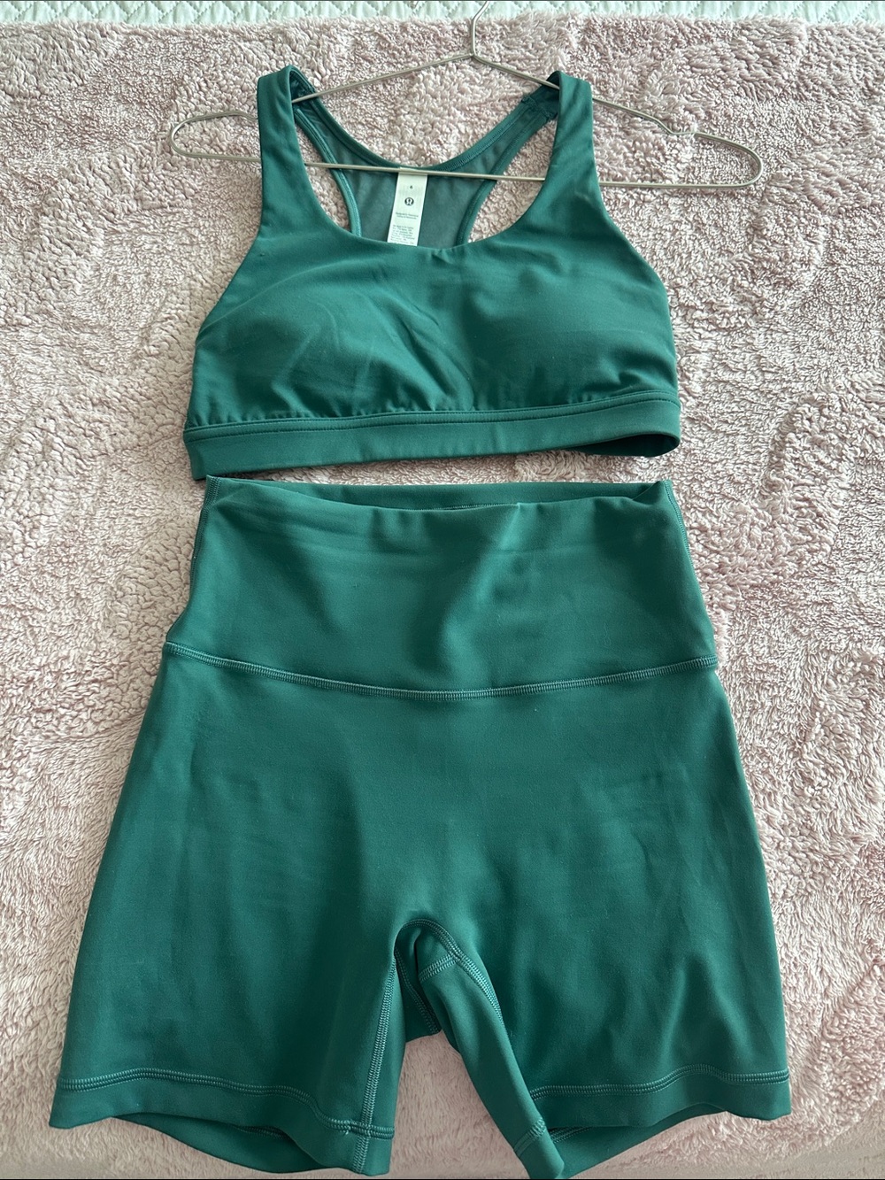 Women’s Green High-Waist Active Shorts & Sports Bra Set - Brand: Lululemon
